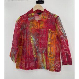 Toni Morgan Sheer Button‎ Front Art To Wear Lightweight Top Size Medium